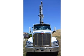Peterbilt truck with a LargeRotoSonic FS250 sonic drilling rig built on it