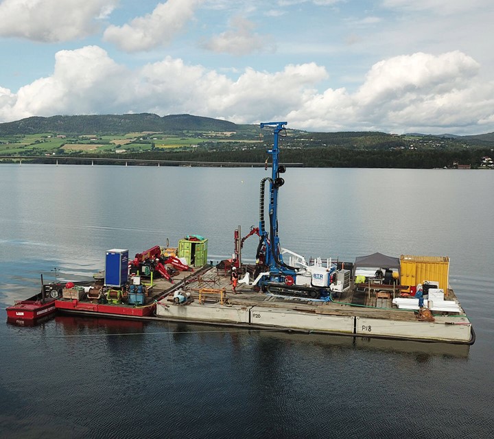 The barge with all the geo-technical survey equipment on it