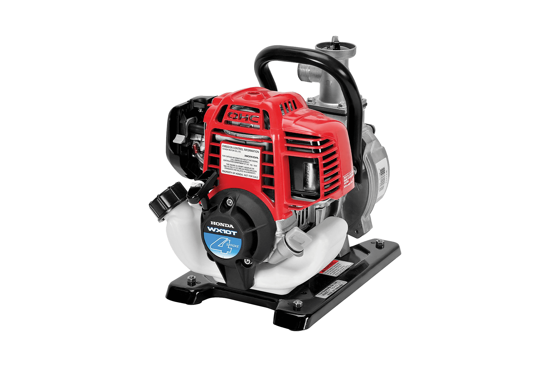 Water pump with combustion engine, back view