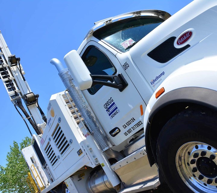 Gregg Drilling LLC's LargeRotoSonic FS250 sonic drill built on a Peterbilt Truck