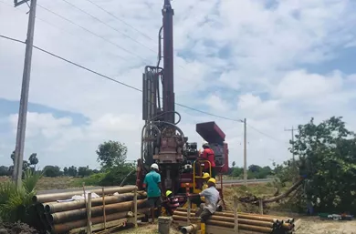 Drilling monitoring wells for the groundwater monitoring network in Sri Lanka.